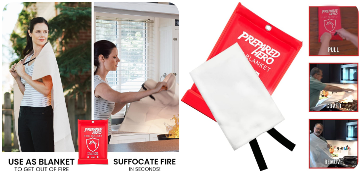 Prepared Hero Fire Blanket collage of multiple uses
