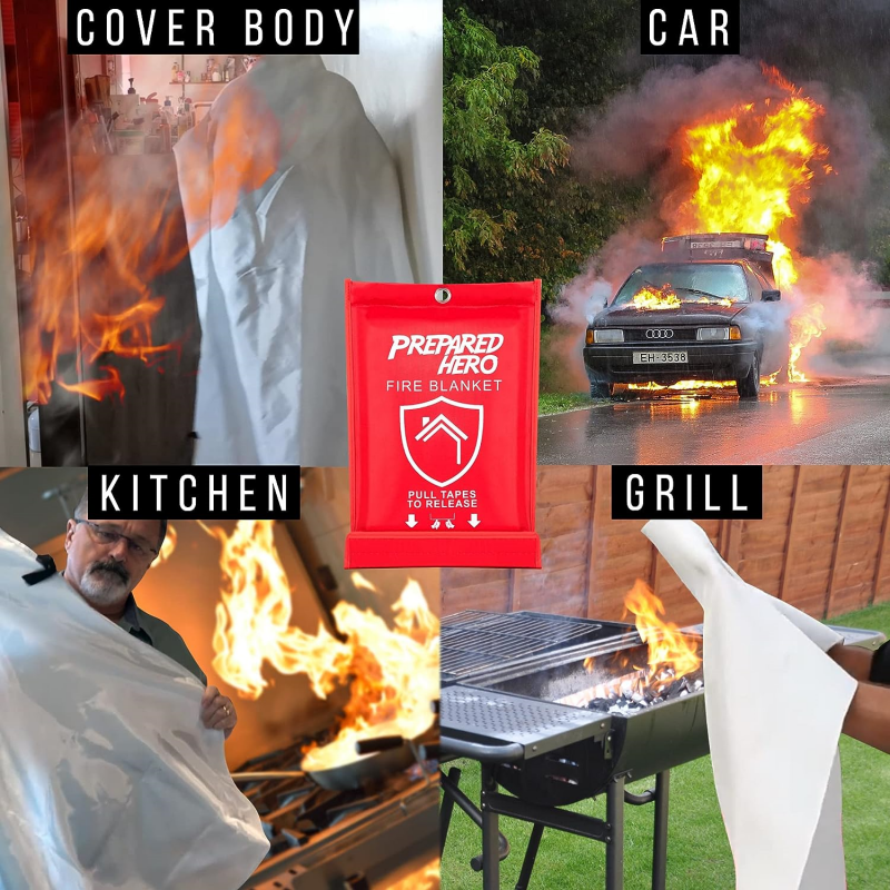 Prepared Hero Fire Blanket collage of multiple uses